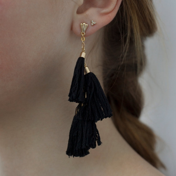 Ettika black and gold day dreamer tassel earings; size 3.5" long - Picture 2 of 7